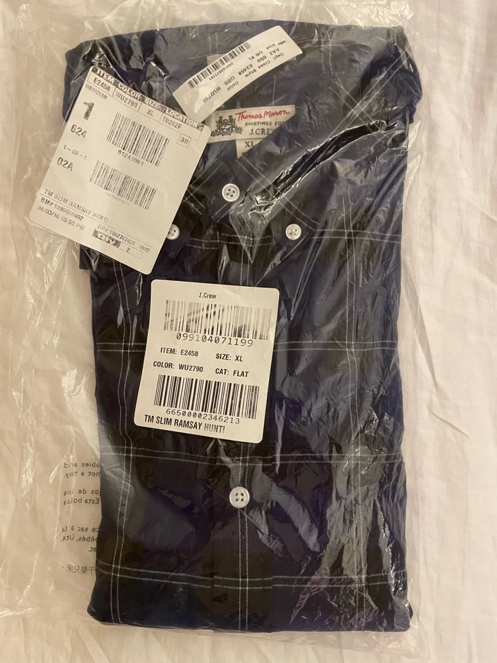 Thomas Mason for J. Crew Navy Plaid Button-down Shirt XL Slim